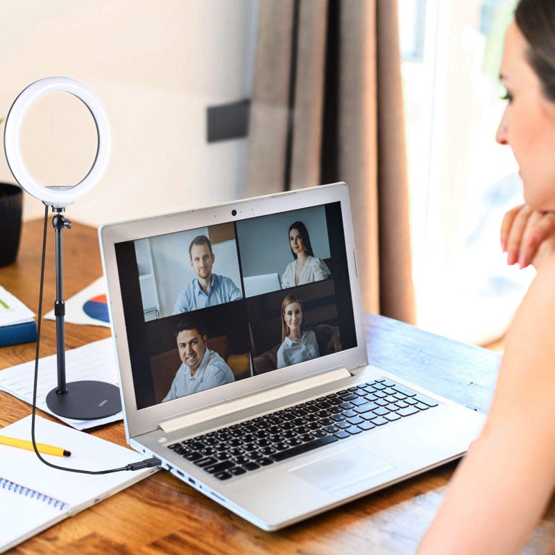 Xeneo 10" Desktop Selfie Ring Light with Stand and Phone Holder for iPhone Android, 3 Light Modes Dimmable LED Ringlight for YouTube/Video Shooting/Streaming/Makeup with Remote Shutter - Image 3